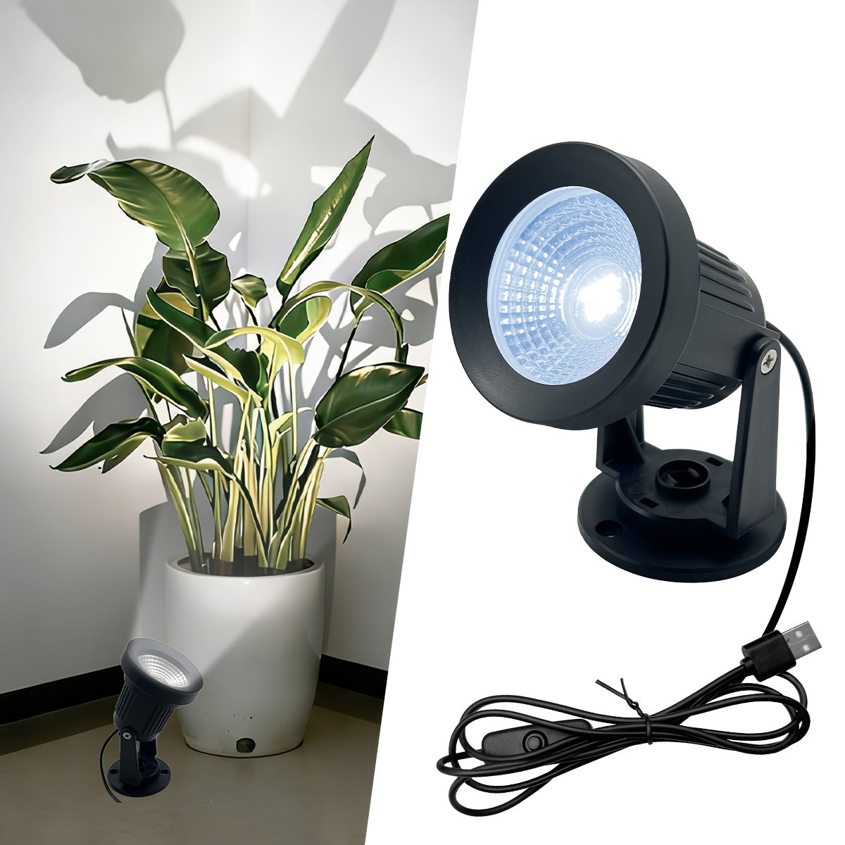 LED indoor spotlight, USB ceiling spot light, adjustable lamp direction, 6000K high light indoor decorative lighting for plants, pictures, artworks