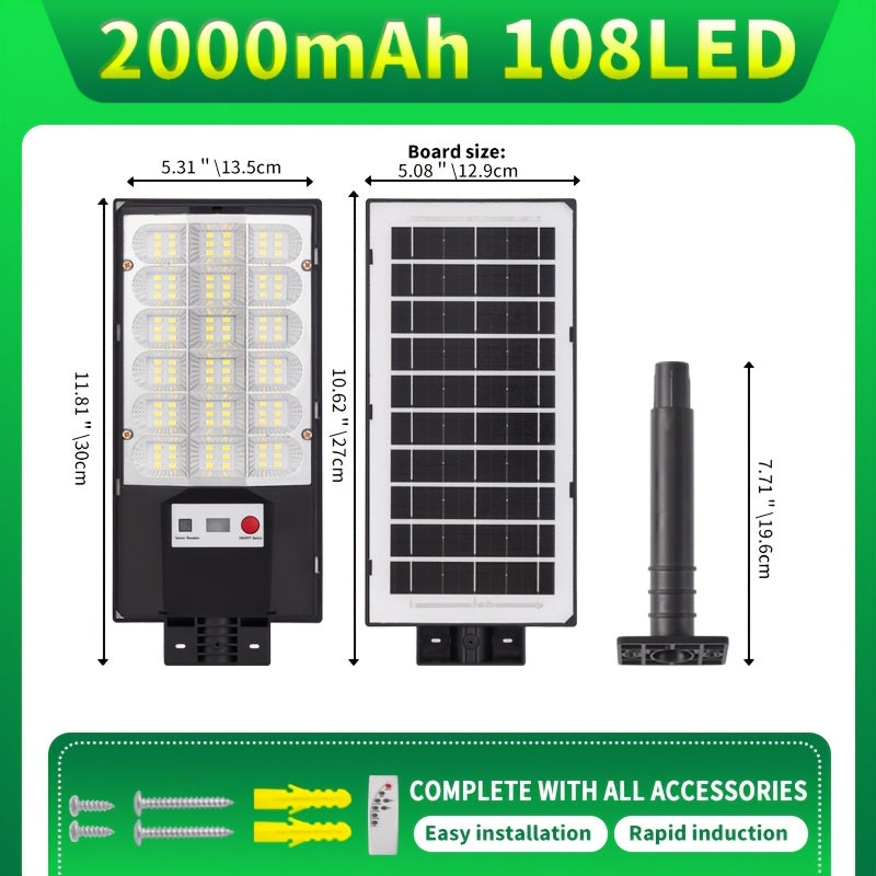 3D Curved Screen Integrated High-Brightness Solar Street Light, PIR Motion Sensor with Remote Control IP65 Street Light, Perfect for Parking Lots, Street Lighting, Courtyards, Gardens, Villas, Outdoor Solar Light