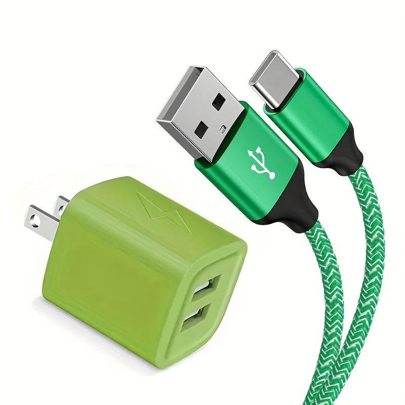 2pcs/set Wall Charger Plug with 6.0ft Cable, USB Charging Box, 2.1A 10.5W 2- Way USB Adapter Power Plug, Charging Station Socket, Suitable for Type-C Port Devices
