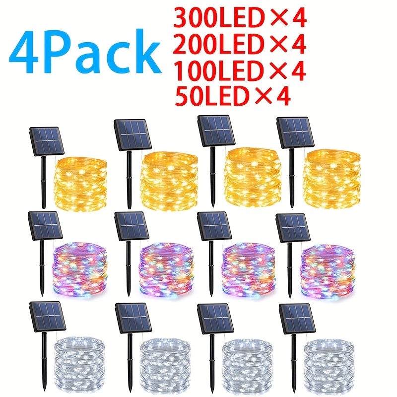 4套50LED×4/100LED×4/200LED×4/300LED×4，派对，婚礼，圣诞装饰，太阳能充电