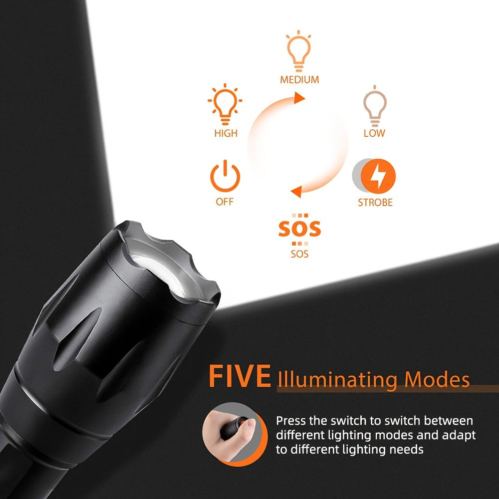 Durable Aluminum Alloy Portable Tactical LED Flashlight - 5 Adjustable Brightness Levels, Adjustable Beam, Perfect Gift for Campers (Batteries Not Included), Not Waterproof
