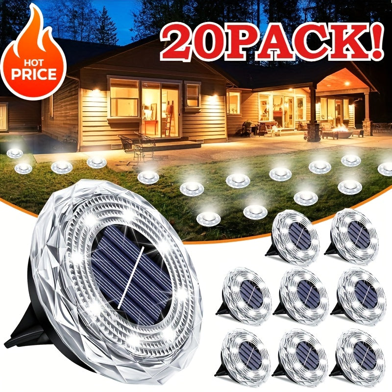 20 Pack Solar Ground Light Outdoor Waterproof Landscape Lighting, Stainless Steel Decorative Ground Light for Courtyard Path Lawn Garden Patio Driveway Walkway (Cool & Warm White Light), Garden Decoration, Path Lighting
