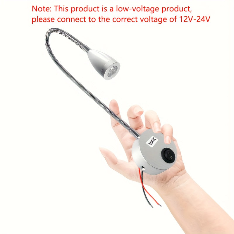 MRYC 3W Flexible Gooseneck LED RV Reading Light, Heavy-Duty Adjustable Spotlight, Hardwired DC12-24V, Button Switch, Suitable for Camper Trailer Interior Ceiling Wall Mount Lighting