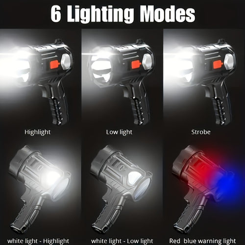 1Pc Rechargeable Spotlight Flashlight with Interchangeable Lenses, High Bright Searchlight, 6 Lighting Modes & 3 Color Filters, Handheld LED Torch with USB Cable, Perfect for Hunting, Home Lighting, Emergency Use