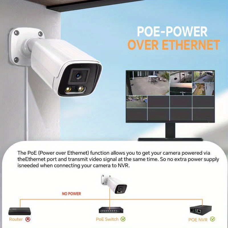 4K PoE IP安全摄像头，户外子弹头摄像头，2.8mm彩色夜视AI智能检测，内置麦克风监控摄像头，圣诞家庭安全系统监控摄像头，IP67金属外壳防损万圣节安全监控。首页和商店室内外安全摄像头
