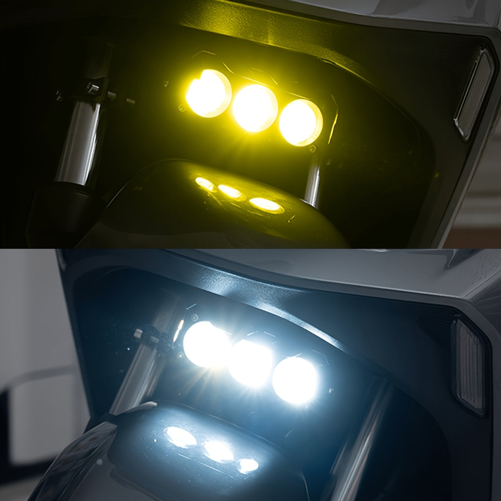 1件 摩托车LED驾驶灯 前方高亮度辅助照明灯 3模式 白黄 工作灯 12V 适用于 ATV SUV 拖拉机 越野车 汽车 摩托车配件