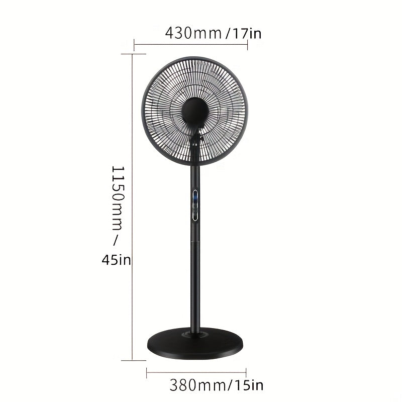 16 Inch Black 5-Blade Standing Fan with Remote Control, 8 Speed Levels Timing Function, Ideal for Bedroom Living Room Home Office Dormitory Indoor Use