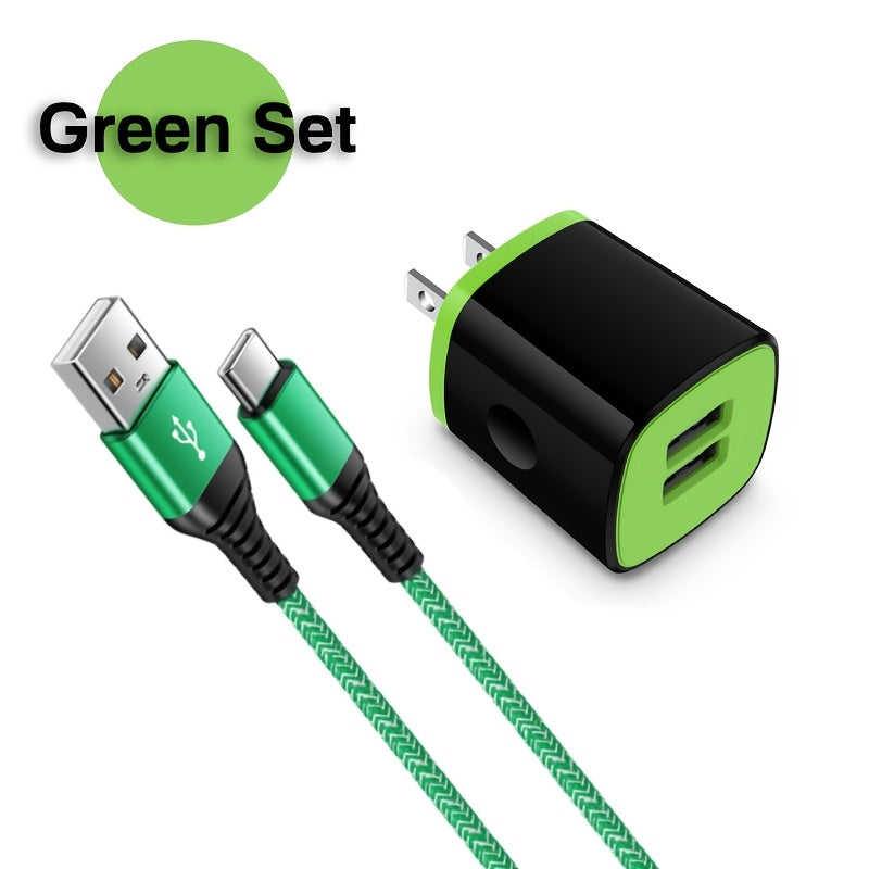 10W Fast Charger 5V/2.1A US Plug | 6ft USB A to USB C Nylon Braided Data Cable, Lightweight Design, 100V-240V Operating Voltage