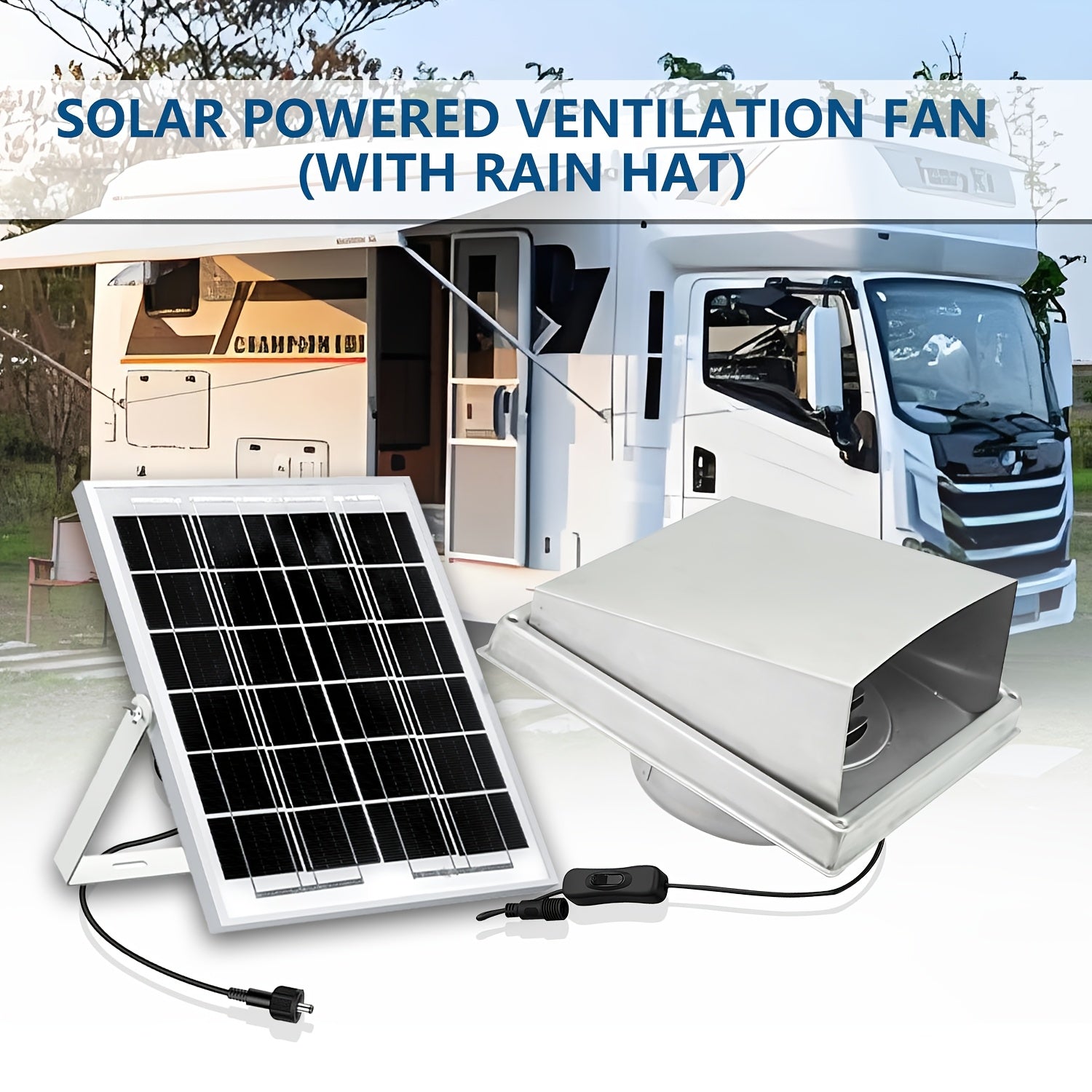 Wall-Mounted Solar Exhaust Fan, 8W Solar Panel + Φ110mm Ventilation Fan, Stainless Steel Metal Shell Protection, High Speed Large Airflow Exhaust Fan, Ventilation and Heat Dissipation Solution for Attic, Warehouse, Garage and Kitchen