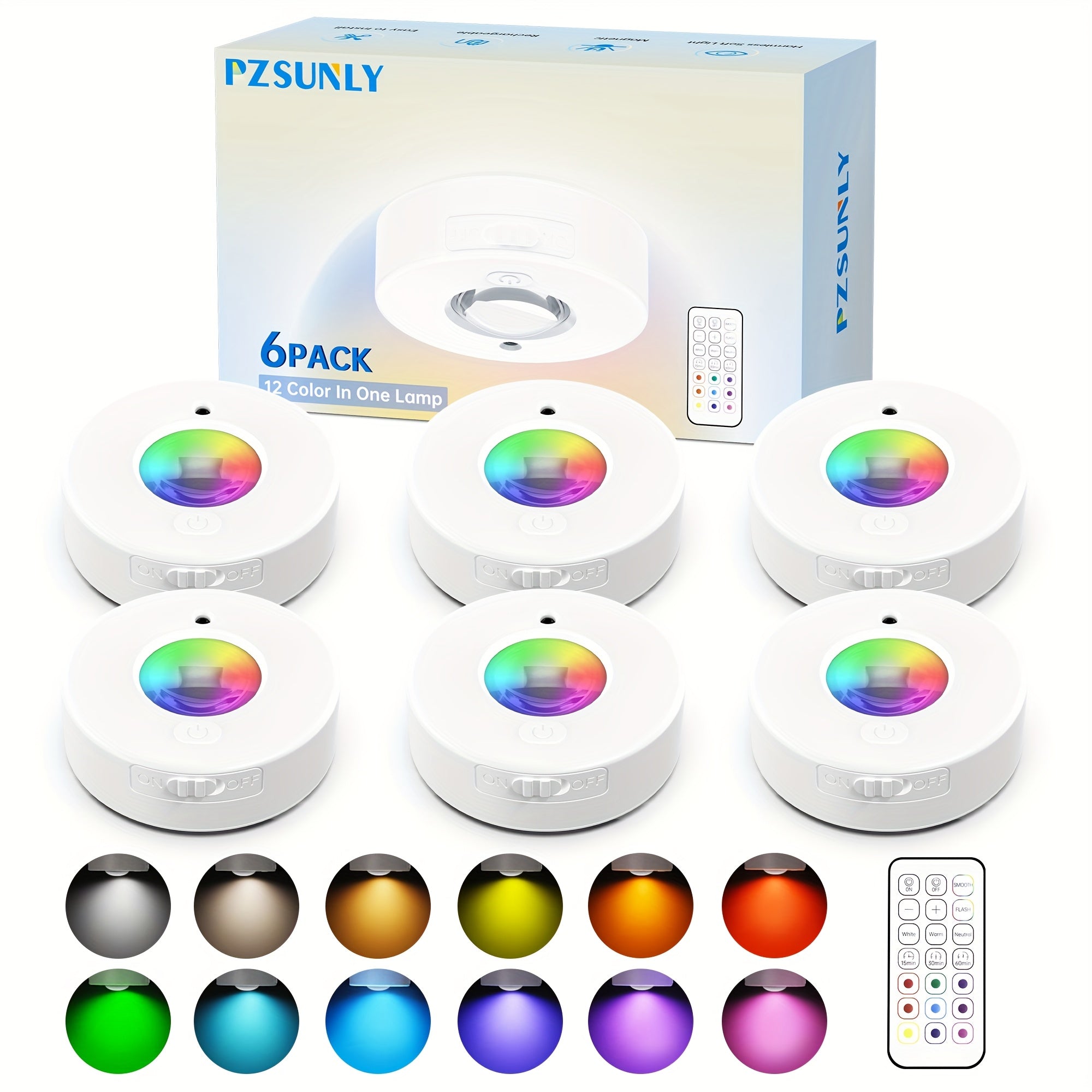 PZSUNLY 6-pack 12-in-1 color changing LED light, outdoor waterproof solar spotlight, suitable for courtyard garden landscape decorative lighting