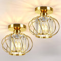 2-Piece Modern Industrial Semi-Flush Mount Pendant Light with Crystal Accents - Polished Metal Cage Design, Semi-Flush Mount Installation for Living Room, Kitchen, Bathroom, Entryway - Bulbs Not Included, Kitchen Lighting