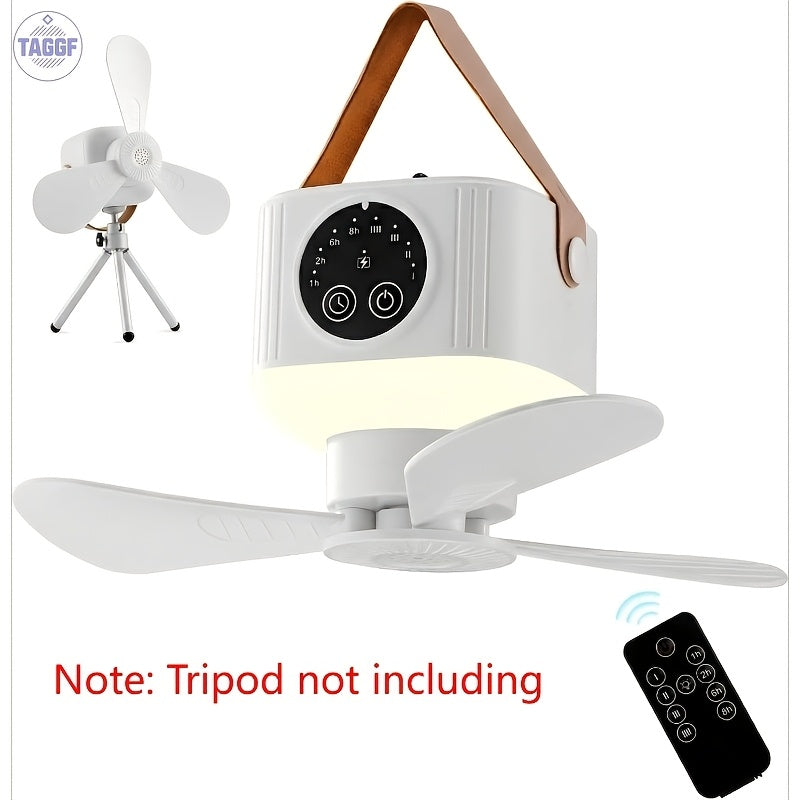 Outdoor Portable USB Rechargeable Camping Fan with LED Lantern, 3 Speed Levels, 8 Hours Timer, Remote Control, Hanging Mini Fan, Essential for Tent RV Camper Home Office Hiking Travel, Camping Gear Emergency Kit