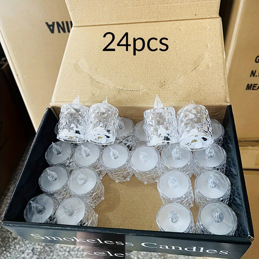 12/24个/套 家居装饰LED无焰蜡烛灯，带电池，2.64*1.57英寸，室内房间装饰茶蜡烛灯，非常适合婚礼装饰、派对装饰、圣诞装饰蜡烛灯、卧室装饰、桌面装饰、求婚装饰蜡烛灯