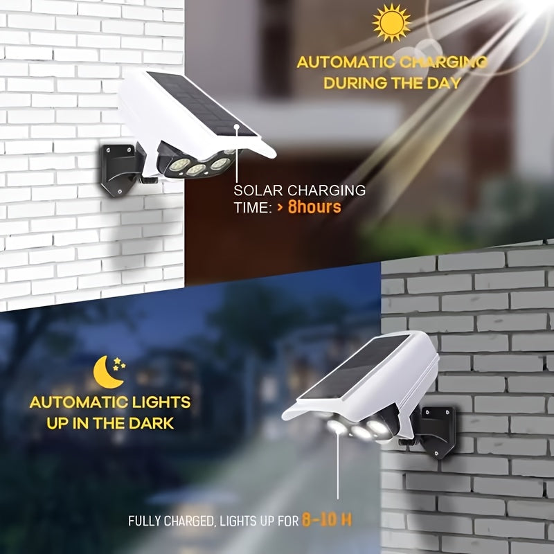 A Solar-Powered Motion Sensor Light with Remote Control And Adjustable Brightness, Featuring 77 LED Floodlights, Human Detection Lighting, And a Simulated Camera for Outdoor Porch And Garden Security Lighting, Energy-Efficient And Easy to Install