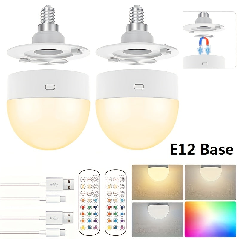 1/2-pack rechargeable light, under-cabinet light, wall light, decorative light, magnetic ambiance light, smart bulb with remote timer and 15 color temperatures, detachable base, working voltage 5V, USB fast charging, suitable for bedroom