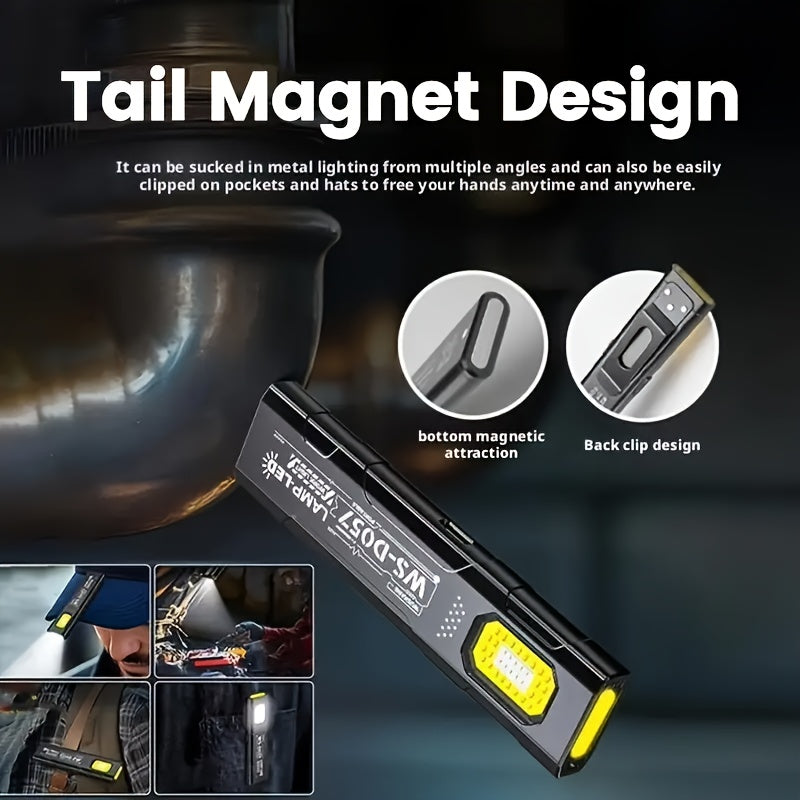 Mini LED Flashlight - USB Rechargeable, Magnetic Base, 5-Level Dimming, with Side Light & Clip, Includes Velcro & Cable, Ideal for Emergencies, Fishing, Maintenance & Emergency Light, Stylish Design, Durable Construction