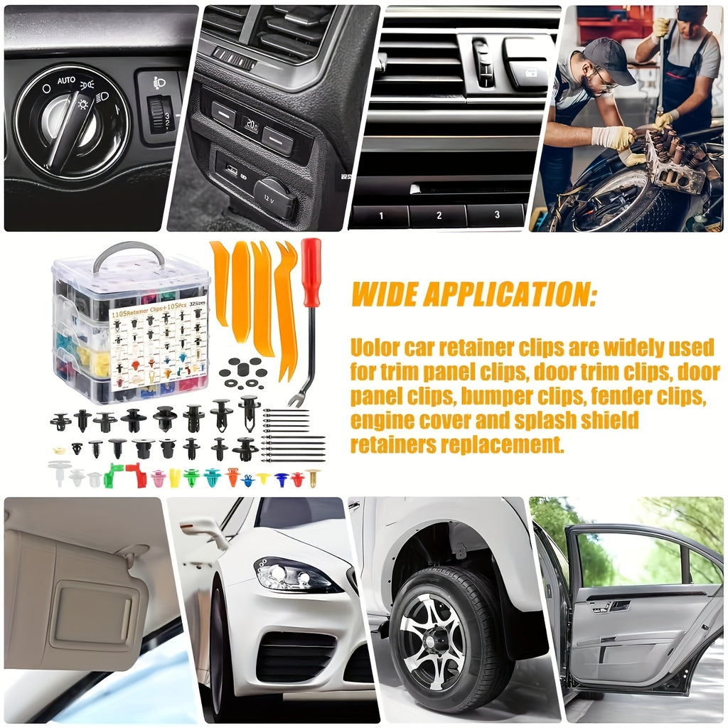 [105-Piece / 1240-Piece] Auto Retainer Clips / Fasteners / Multi-Purpose Plastic Clip Assortment Kit, 32 Sizes, for Car Interior Dashboard Audio Panel Repair & Installation