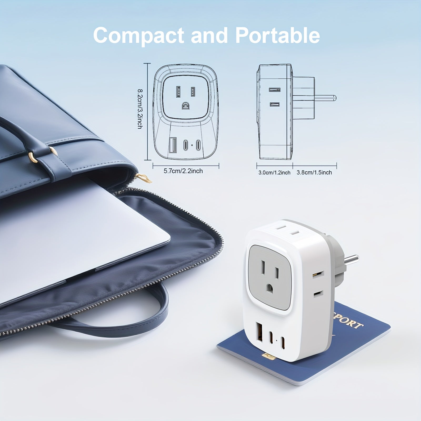 European Travel Plug Adapter with USB Ports(1 USB C), International Plug Adapter with 4 AC Outlets And 3 USB Charging Ports, USB Total Output 5V/3.1A, Type C Power Adapter Charger, Suitable for Travel, US to Most Of Europe, EU Italy Iceland France
