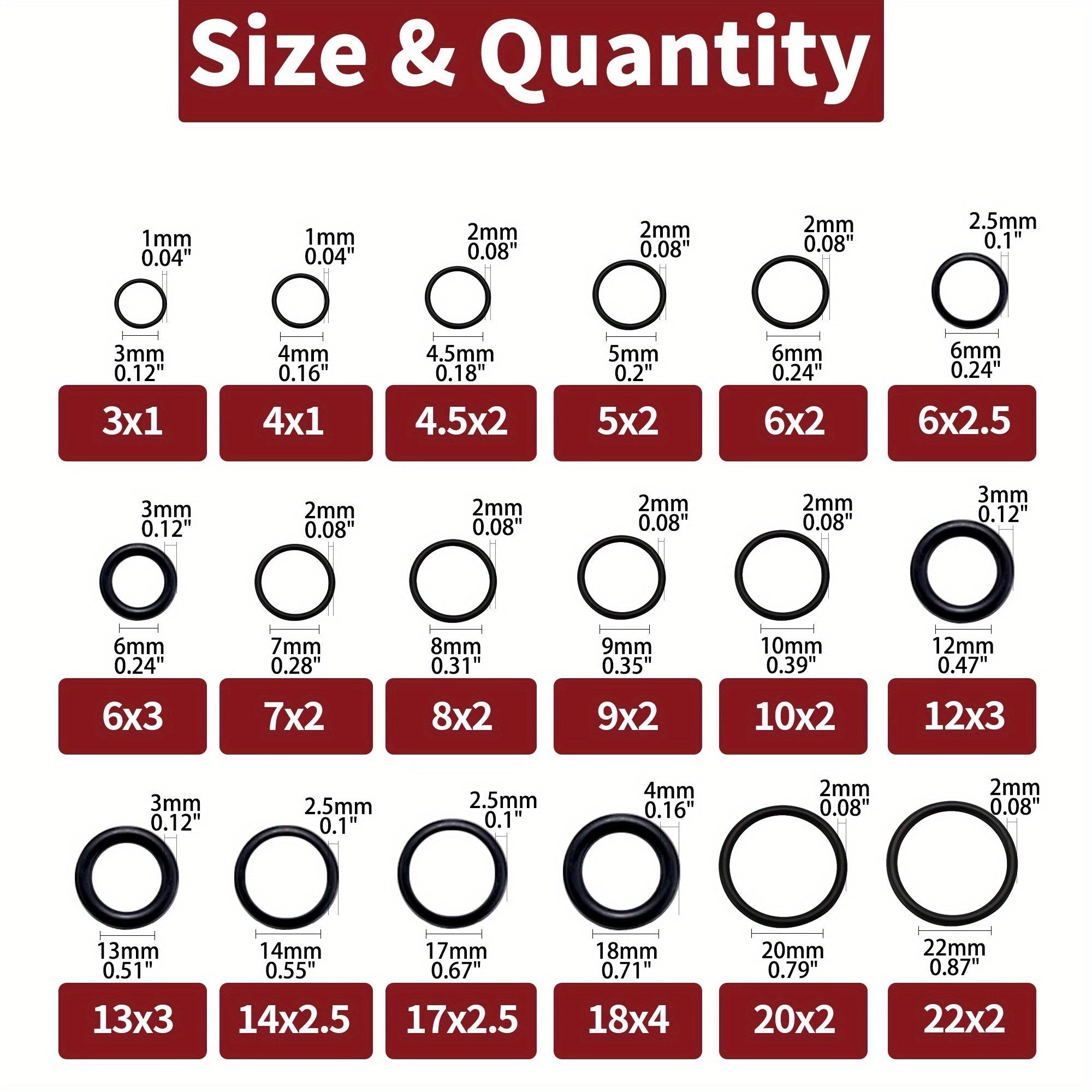 225-Piece Waterproof Rubber O-Ring Kit (Flat Washers) – Heavy-Duty Multi-Size Leak-Proof Sealing Gaskets for Home Repair, Plumbing, Automotive & Mechanical Applications – Durable & Economical Bulk Pack