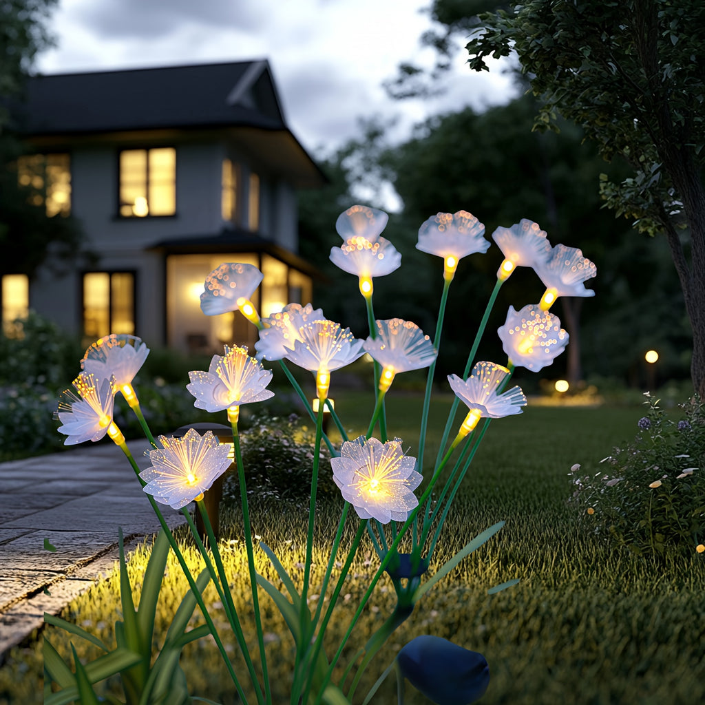 6-Head Fiber Optic Flower Solar Ground Insert Light Warm Light, Courtyard Lawn Landscape Decorative Light, Perfect for Outdoor Gardening Lighting, B&B Garden Festival Atmosphere Decoration