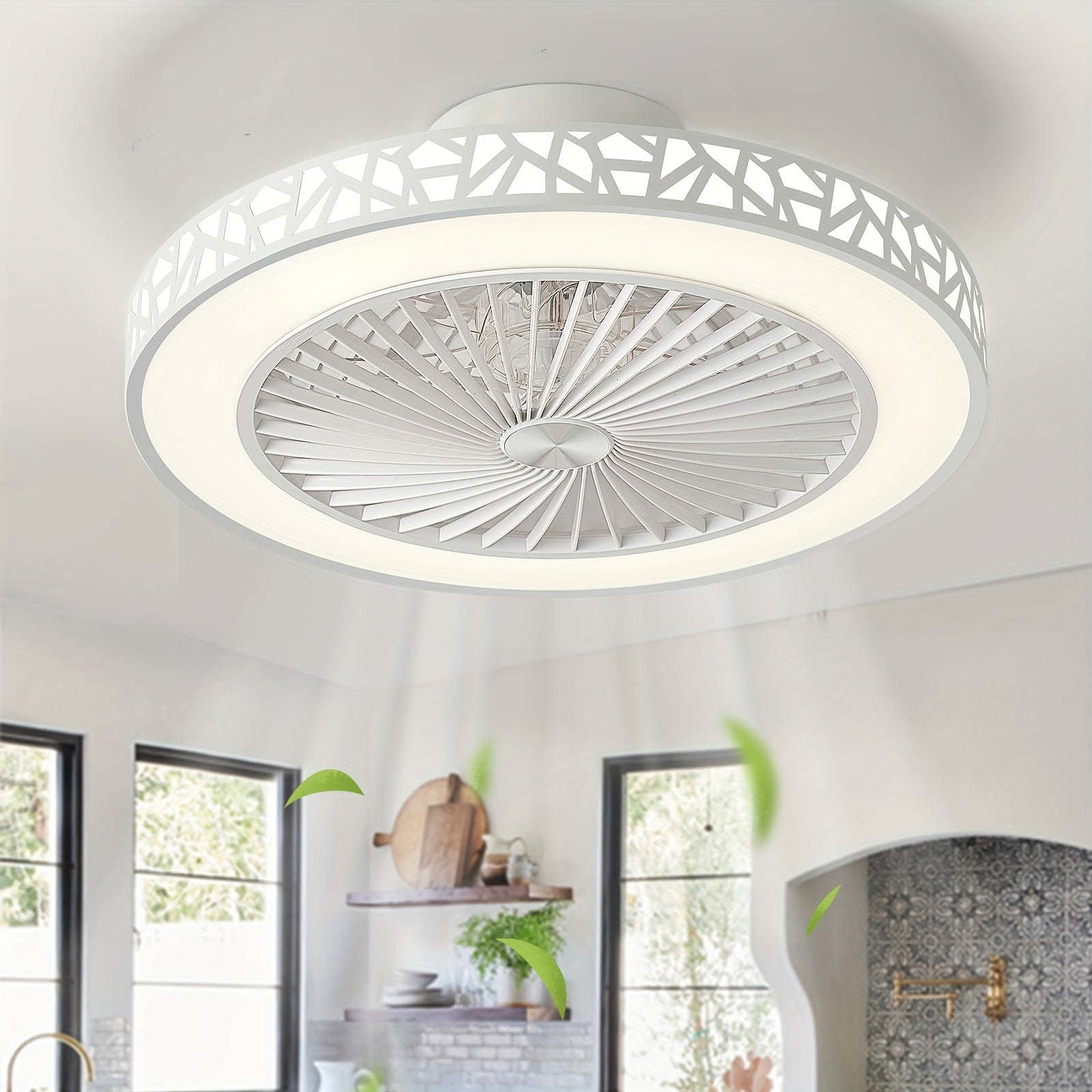 19-Inch Low Profile Flush Mount Ceiling Fan Light Fixture, with Light, 6 Speeds and 41W LED Bulb, Reversible Use, Suitable for Bedroom, Room and Living Room, Includes Remote Control