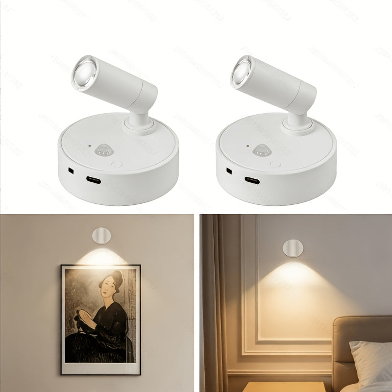 3-Color Temperature Wireless LED Spotlight, Motion Sensor Wall Light, USB Rechargeable Automatic On/Off, Adjustable Warm/Cool White Light, Suitable for Hallway, Bedroom and High-End Home Ambient Lighting