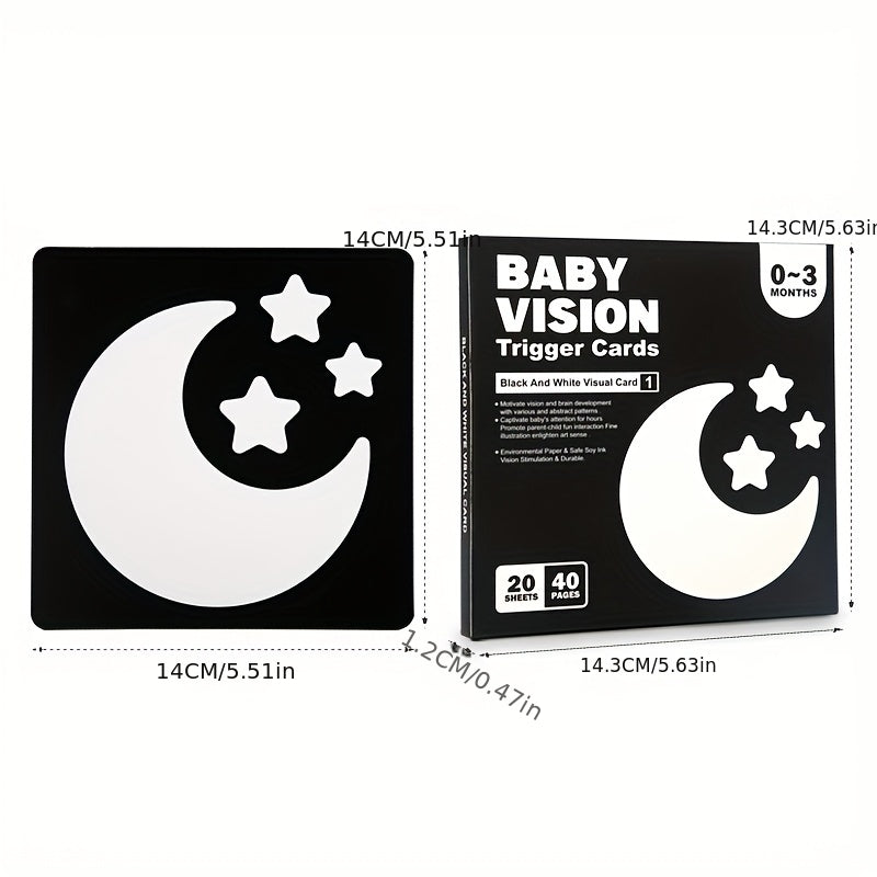 20张黑白视觉刺激卡片，婴儿早教认知发展闪卡，兔子和星星设计，婴幼儿完美礼物，幼儿学习工具，趣味插图，耐用纸质材料，视觉板，英语教学材料，闪卡，教育学习玩具，益智玩具，教育资源，学校用品，教育学习材料，大脑发育玩具，发展玩具，教育材料