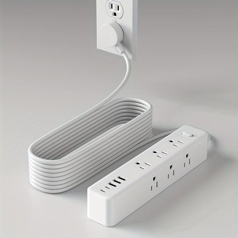 14-in-1 Black Power Strip with 9 Outlets, 3 USB Ports, 2 USB-C Ports, 5/10ft Extension Cord, Flat Plug, Wall-Mountable, Overload Protection, Power Socket Surge Protector - Suitable for Desktop Charging In Homes And Offices