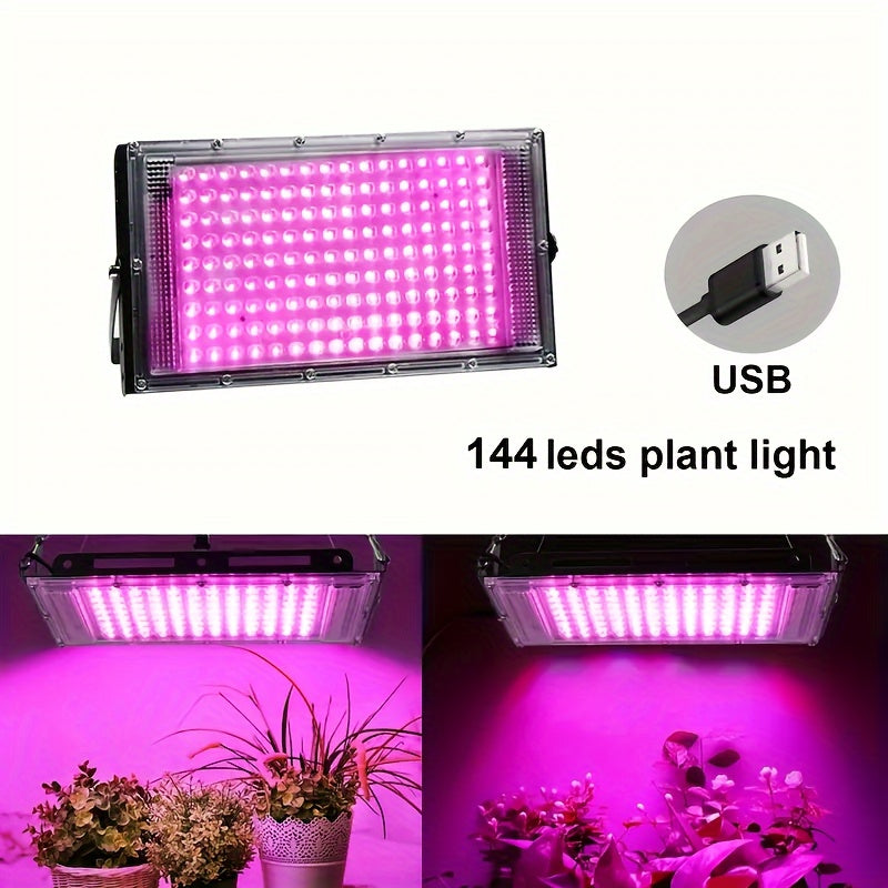 144 LED Full Spectrum Plant Grow Light, USB Powered with On/Off Switch, Ideal for Indoor & Outdoor Use, Perfect for Greenhouse, Vegetables, Succulents and Lawn Care