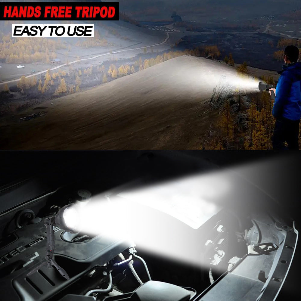 Professional spotlight - 1000 lumen LED rechargeable flashlight with 360° adjustable tripod, USB-C fast charging & 3 lighting modes, portable handheld spotlight suitable for camping, hunting, emergency and work (tripod included)