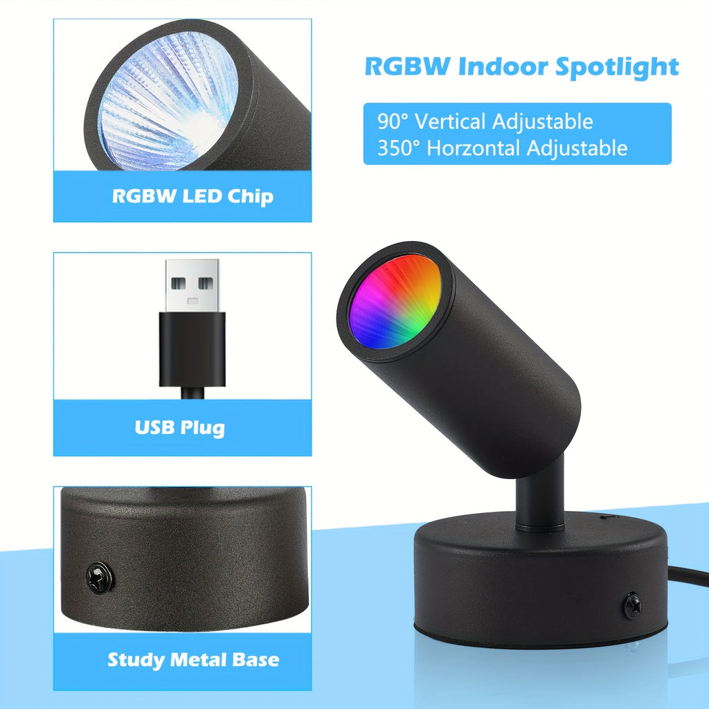 10W LED spotlight indoor RGB color-changing uplight/downlight with remote control, Christmas spotlight plant decoration light with switch, Halloween party decoration, 6.3ft USB cable