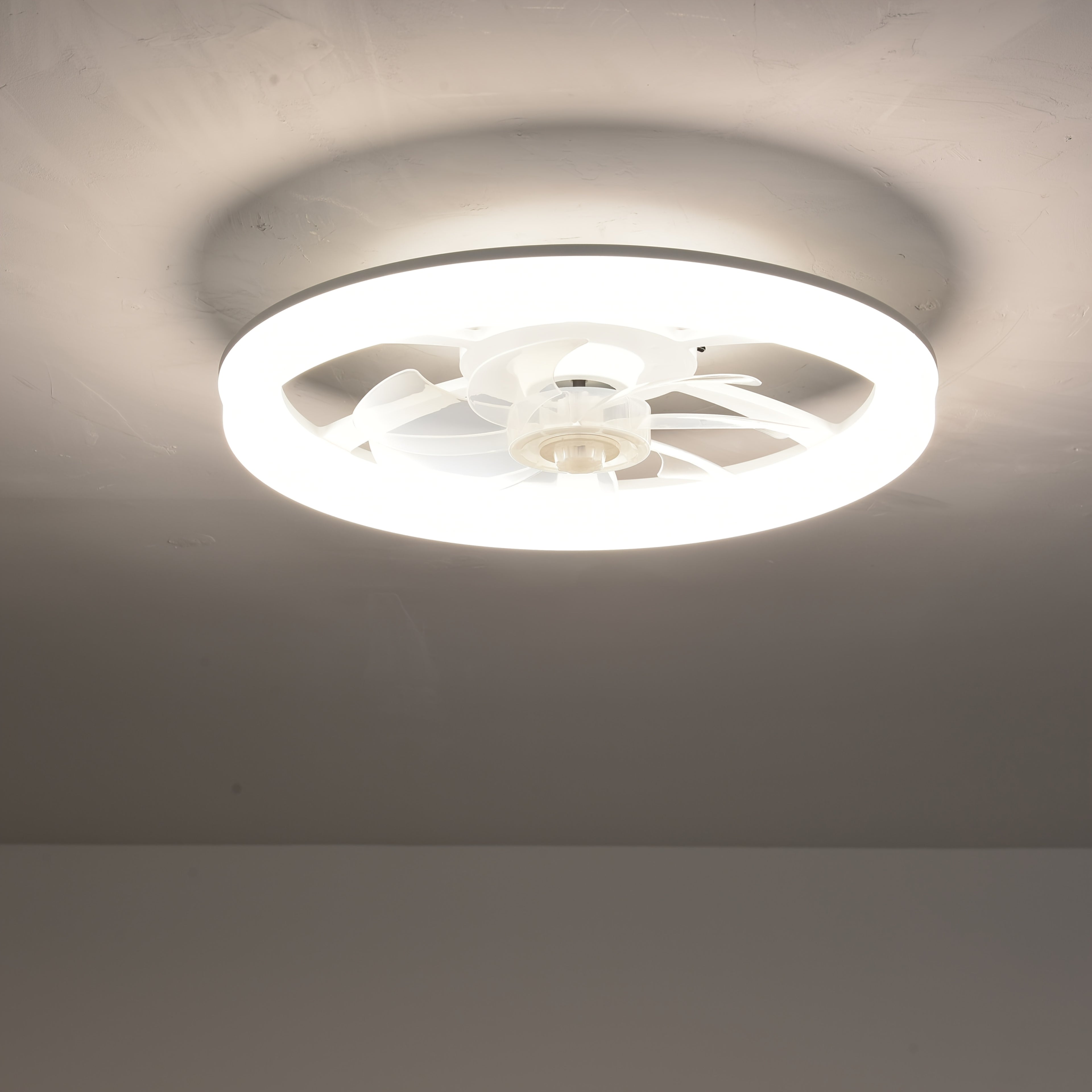 Bedroom Ceiling Fan Light with Remote Control, 17.72 Inch Diameter, Low Profile Flush Mount Upgrade Fan, 6 Speed Levels, Dimmable LED Light, Quiet DC Motor Operation