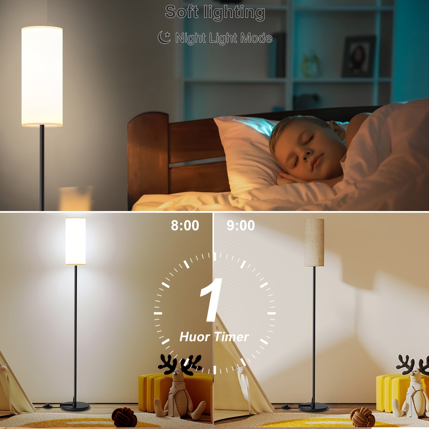 LED floor lamp, dimmable with lampshade and LED bulb (3000K-6500K), self-adjusting color temperature tall lamp for bedroom, equipped with foot switch and remote control