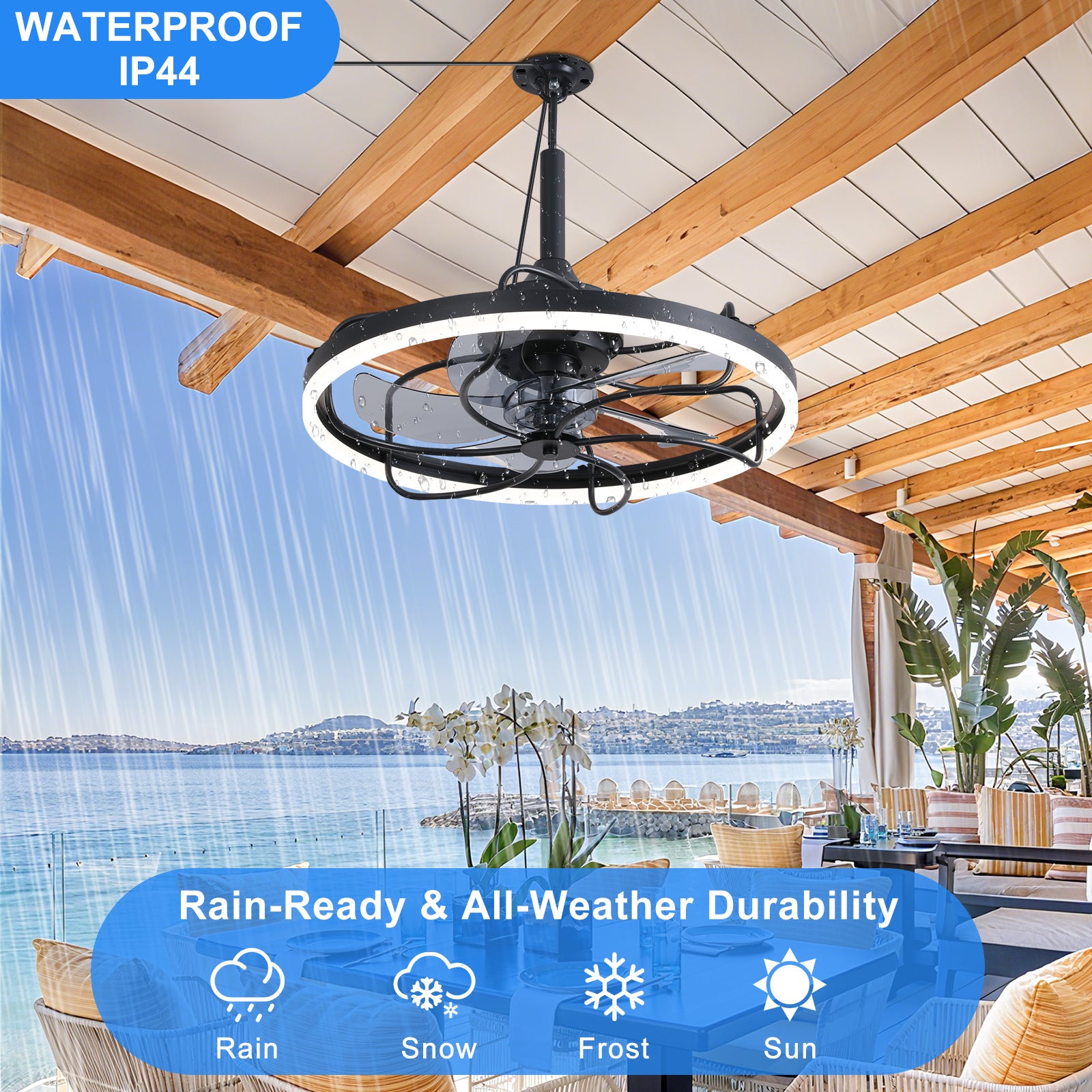 20 Inch Outdoor Ceiling Fan with Light, 6-Speed Dimmable Remote Control Ceiling Fan, Waterproof Reversible Ceiling Fan Light with Hook, Plug-In Caged Ceiling Fan for Porch, Gazebo, Patio, Pergola, Living Room