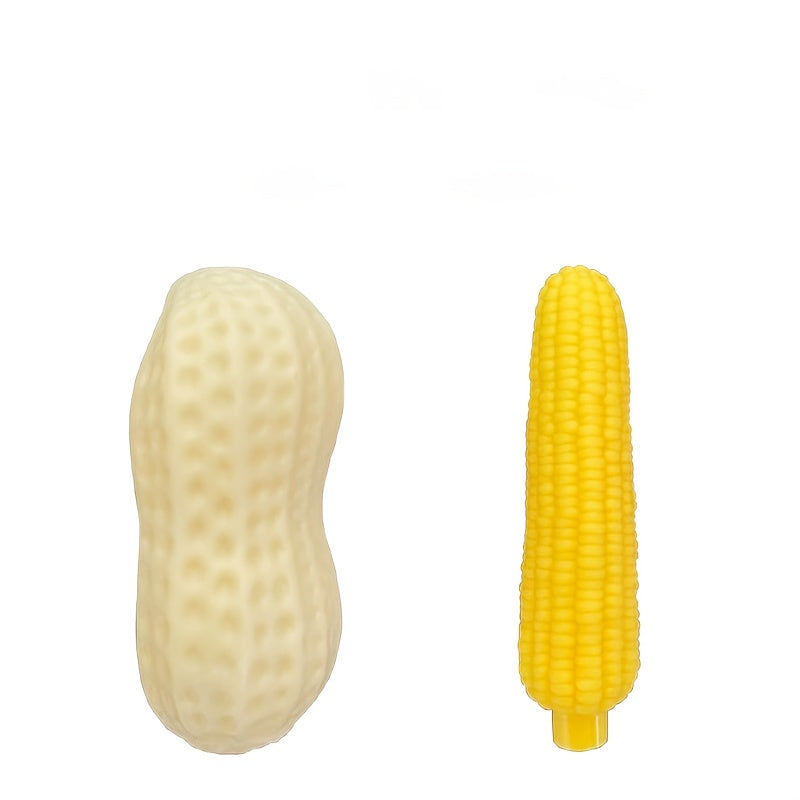 1个坚固耐用的橡胶狗狗啃咬玩具，专为狗狗设计，采用玉米芯水果图案。非常适合攻击性啃咬者和中等尺寸的狗狗