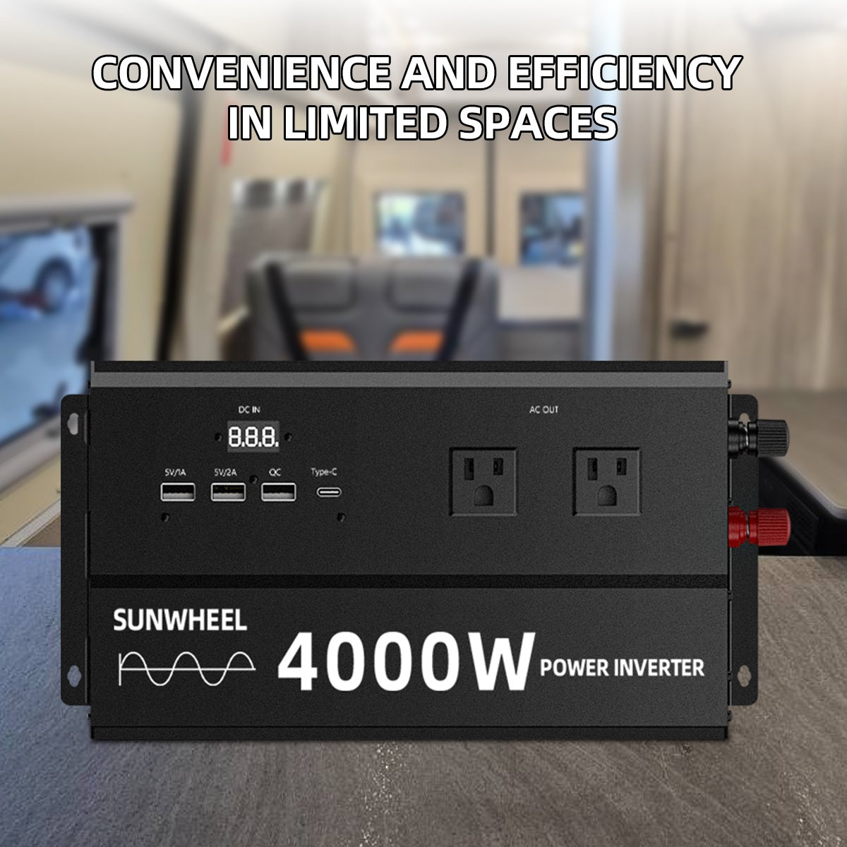 纯正波5000W 4000W 110V车载电源逆变器，快速充电，数字电压显示，智能快速充电，5000W大功率变压器-车载3个USB插头，1个Type-C插头，适用于汽车，家庭，笔记本电脑，卡车，美规插座
