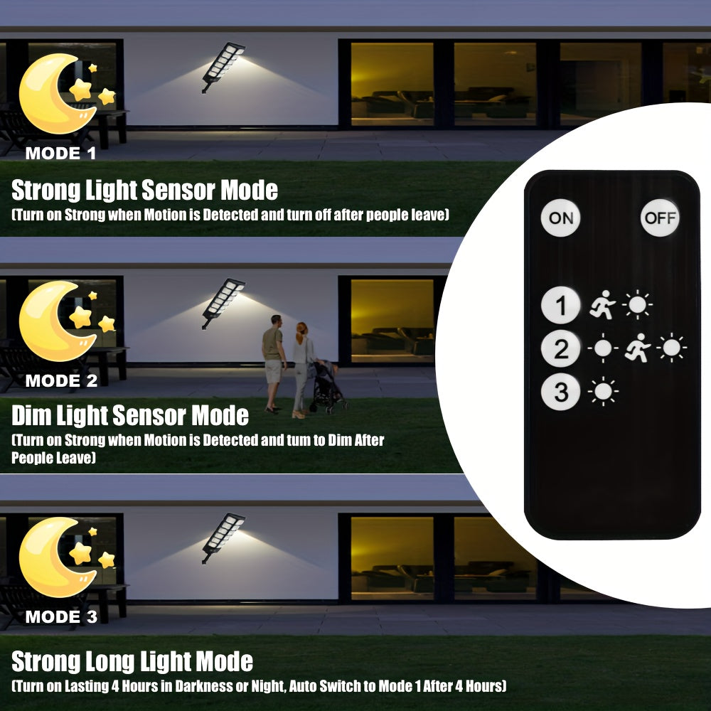 1 Pack | 504/168LED Large Solar Street Light | Ultra Bright | Energy Saving | Three Lighting Modes | PIR Motion Sensor Function | IP65 | Dry Battery Remote Control (Batteries Not Included) Christmas Stocking Stuffer | Garage | Corridor |