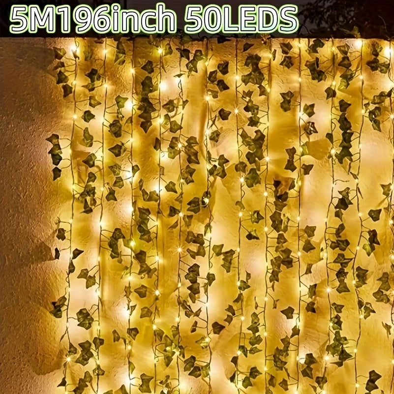 1pc新款锂电太阳能仙女灯，50/100 LED 人造常春藤仙女串灯，具有 8 种照明模式，非常适合户外花园、墙壁、阳台、栅栏、树、婚礼、派对、餐厅装饰