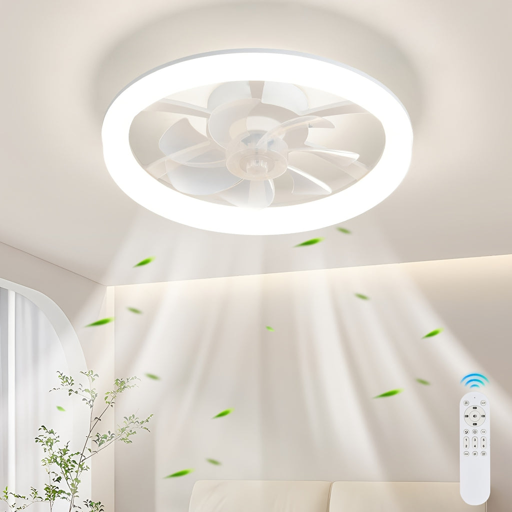 1PC Ceiling Fan with Light, 44.5cm/17.51 Inch LED Fan Light Kit, Compact Ceiling Fan with Remote Control, White Low Profile Ceiling Fan, 6 Speed Levels Smart Dimmable, Suitable for Living Room Bedroom Attic Kitchen Laundry Room Dining Room