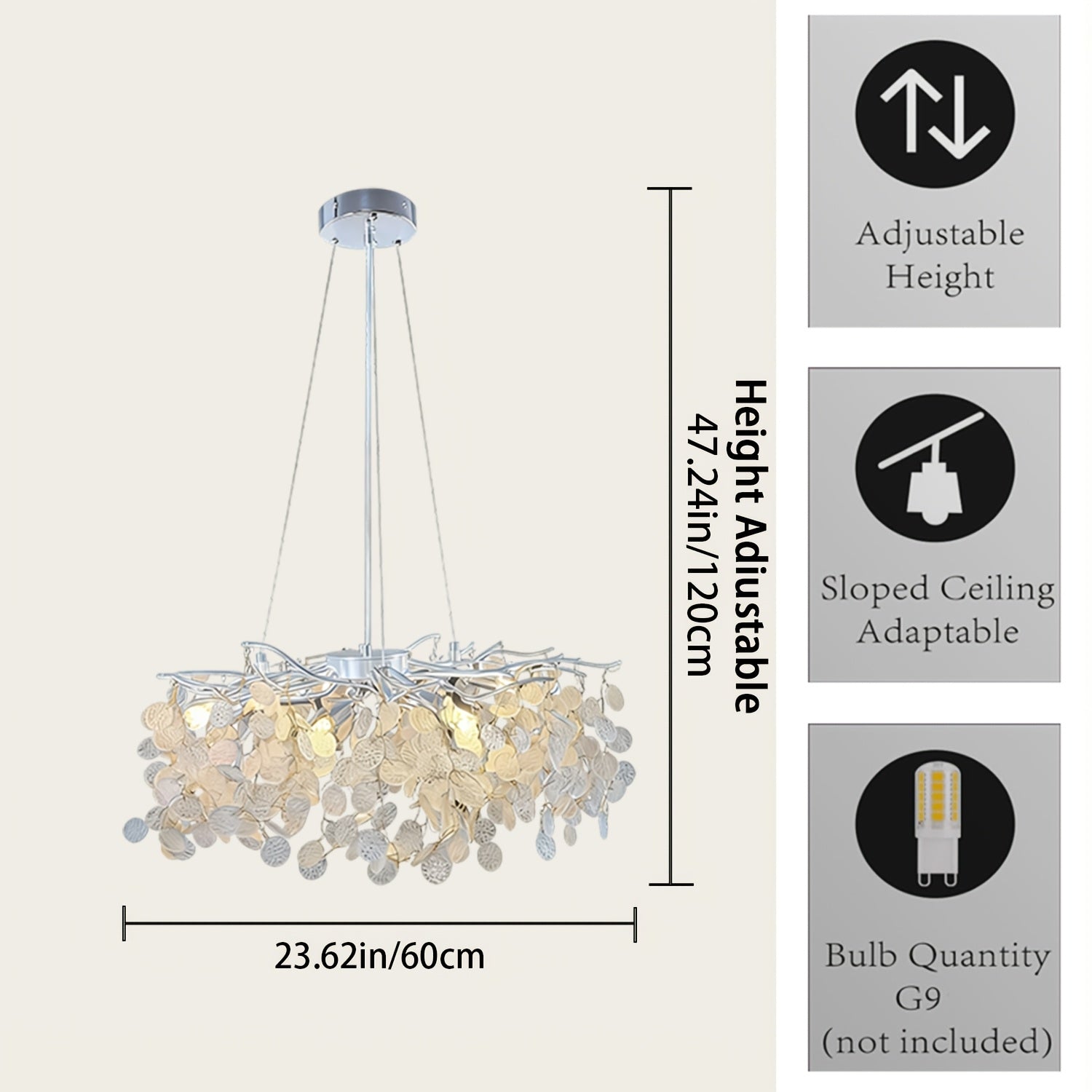 Round branch chandelier, crystal chandelier, shining bright light - suitable for living room, dining room, bedroom and other scenarios, G9 bulb socket (bulb not included)