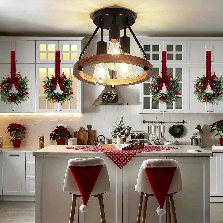 [Christmas Decorative Chandelier] Rustic Style 3-Light Pendant Light - Semi-Flush Mount Installation, Suitable for Hallway, Bedroom and Kitchen Decor, Modern Farmhouse Style Light Fixture, Living Room Chandelier (Bulb Not Included)
