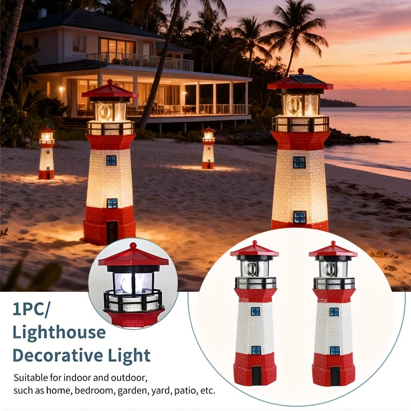 olar Lighthouse Garden Outdoor Statue, IP44 Waterproof, Solar Outdoor Light, Automatically Rotating Solar Light, Suitable for Garden, Courtyard, Patio, Ground, Christmas Furniture Decoration, Halloween Decoration, Tabletop Decoration