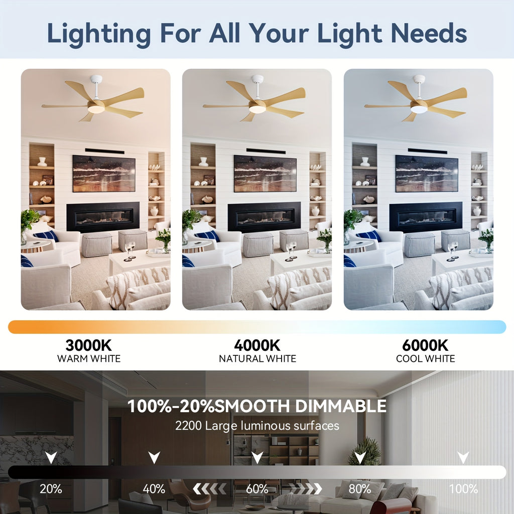 Sofucor 52 Inch Smart Ceiling Fan with Light & Remote - Modern Low Profile Design, Energy-Efficient DC Motor, Smart Ceiling Fan for Rooms, Bedrooms, Living Rooms - Easy Installation, Quiet Operation, High Efficiency