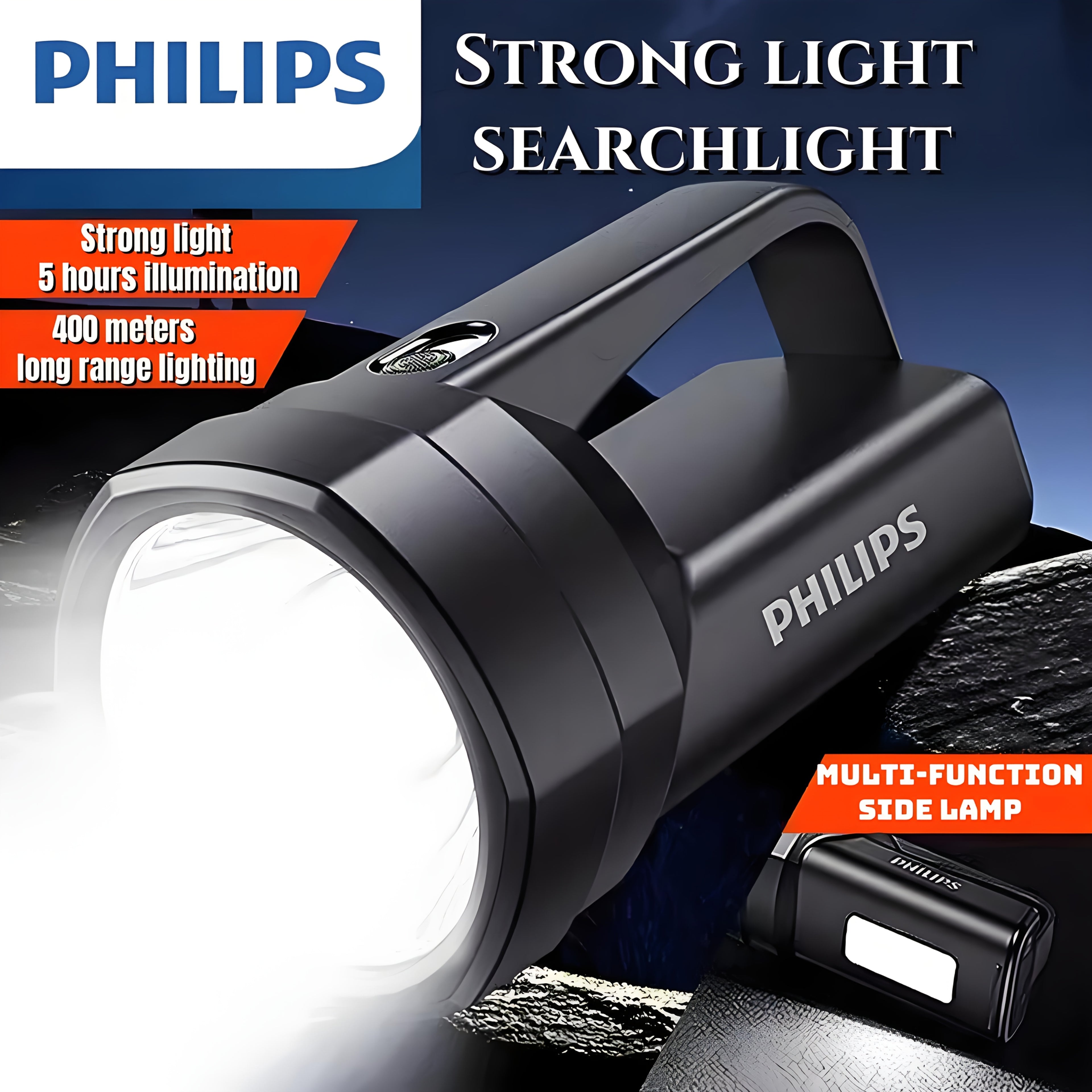 Philips rechargeable battery flashlight, ultra-long battery life, high capacity, portable spotlight, suitable for outdoor and emergency lighting