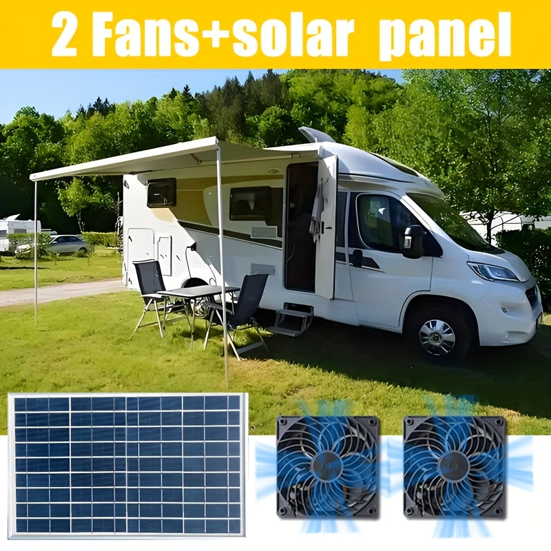 2-Pack Solar Fan Set, Outdoor Ventilation Exhaust Fan for RV, Chicken Coop, Greenhouse, Shed and Pet House, Battery-Free Design