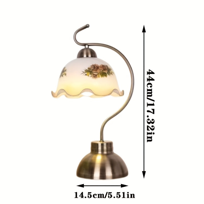 Table lamp, width approx. 17.32 inches, height 5.71 inches, vintage bedside lamp, with LED bulb, suitable for reading