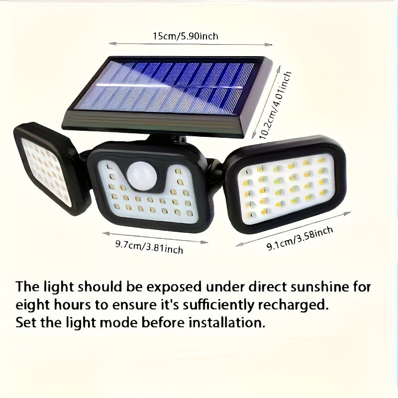 4 Pack Commercial Street and Area Light, Solar Outdoor 3-Head Sensor Smart Light, 74 LEDs 270° Wide Angle Illumination, 3 Adjustable Light Modes, Perfect for Garden, Courtyard, Street, Garage, Porch Lighting