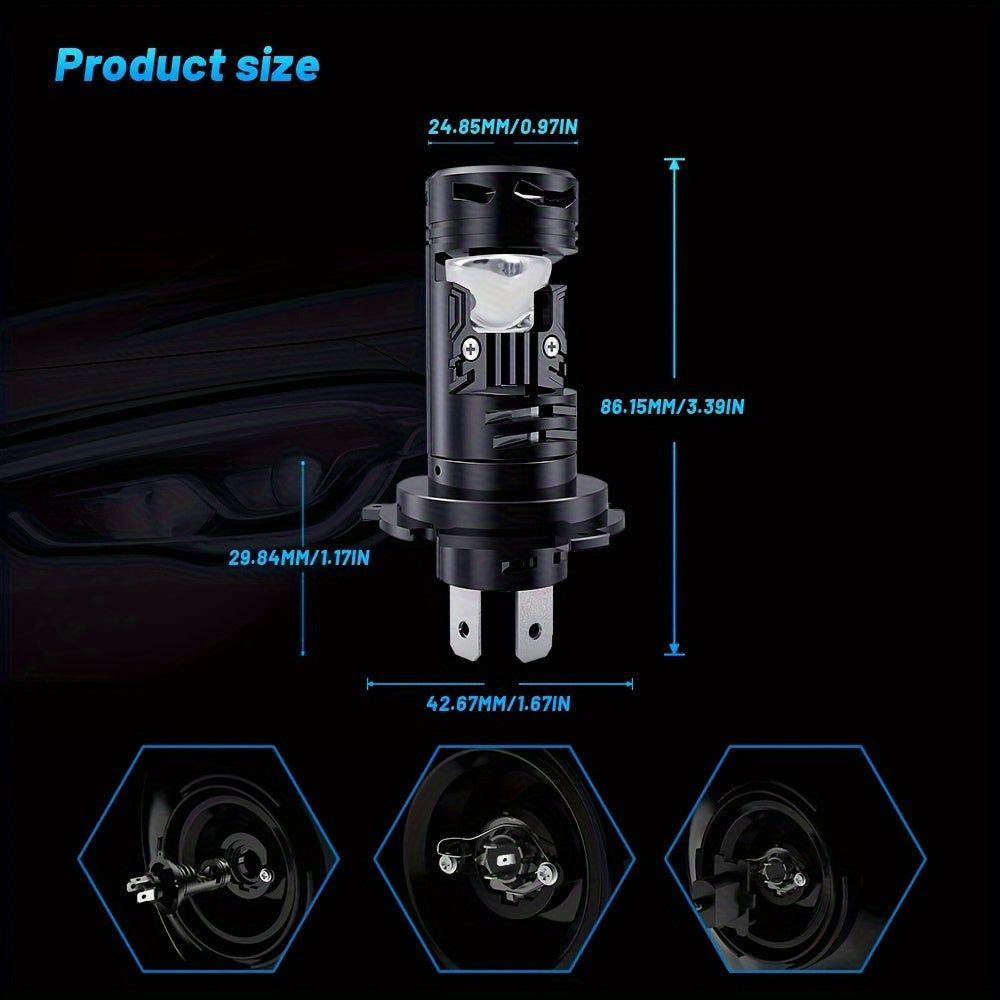 2 H4 Lens Projector LED Car Headlight Bulbs Bi LED Plug-and-Play 30000LM 500% Super Bright CANBUS Turbo Car Bulb High/Low Fog Light Bulb