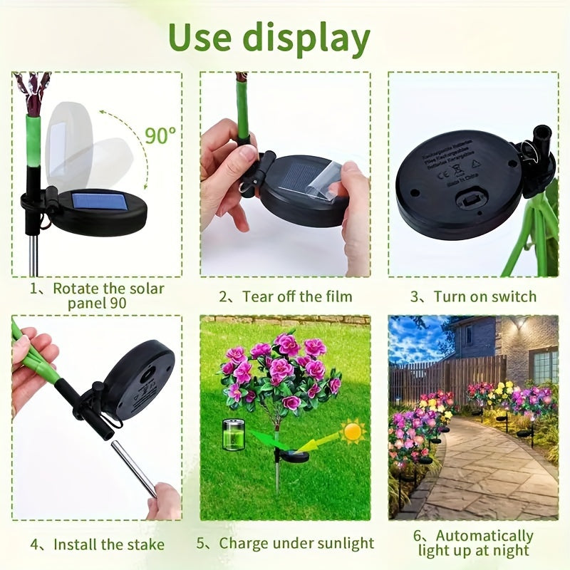 (Four-Piece Solar Mixed Color Azalea) Outdoor Garden Colorful Azalea Decoration 7-Color Solar Light Suitable for Courtyard, Balcony, Patio, Path, Lawn Decoration Atmosphere Solar Light Holiday Gift – For Friends and Family