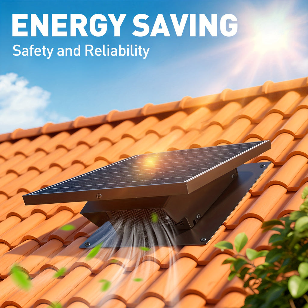 25W Solar Roof Vent Fan, 8" Detachable Roof Vent, 9.84ft Connection Cable, Rust-Resistant Coating Solar Attic Exhaust Fan, Ideal Roof Fan for Garage, Shop and Warehouse, Black